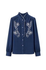 Blusa Denim Con Bordado Floral FBZHY2606