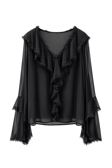 Blusa Fluida Con Volantes y Flecos FBZMR22519