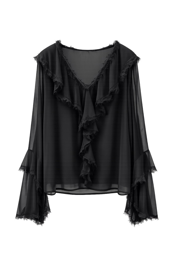 Blusa Fluida Con Volantes y Flecos FBZMR22519