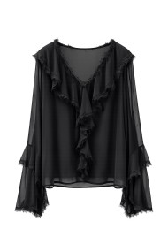 Blusa Fluida Con Volantes y Flecos FBZMR22519