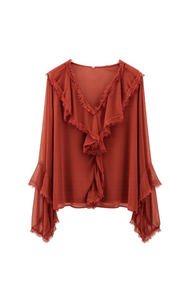 Blusa Fluida Con Volantes y Flecos FBZMR22521