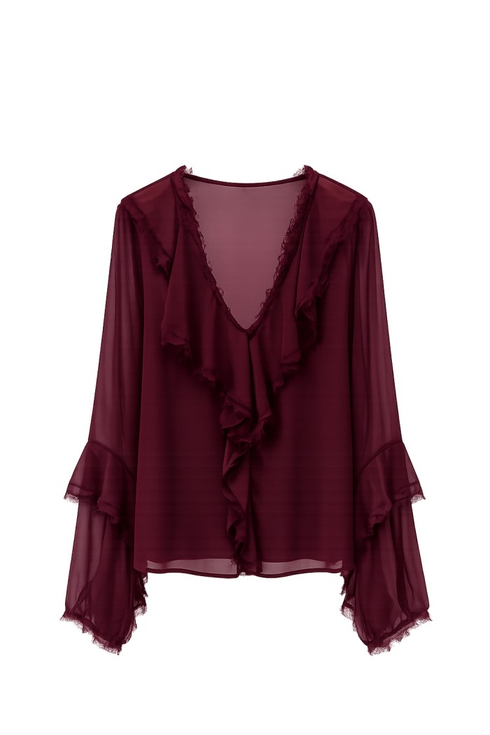 Blusa Fluida Con Volantes y Flecos FBZMR22523