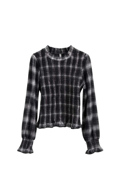 Blusa De Cuadros Con Fruncido Elástico FBZHY2610A