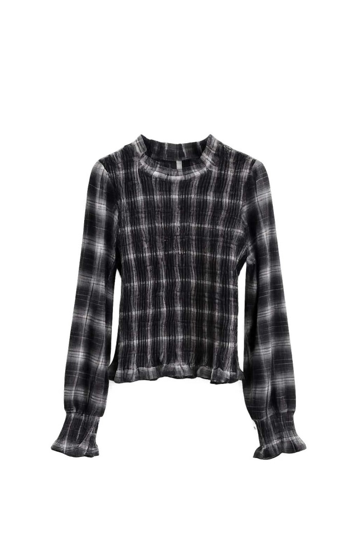 Blusa De Cuadros Con Fruncido Elástico FBZHY2610A