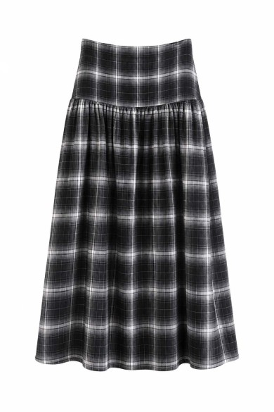 Falda Midi De Cuadros Con Cintura Alta FBZHY2610B