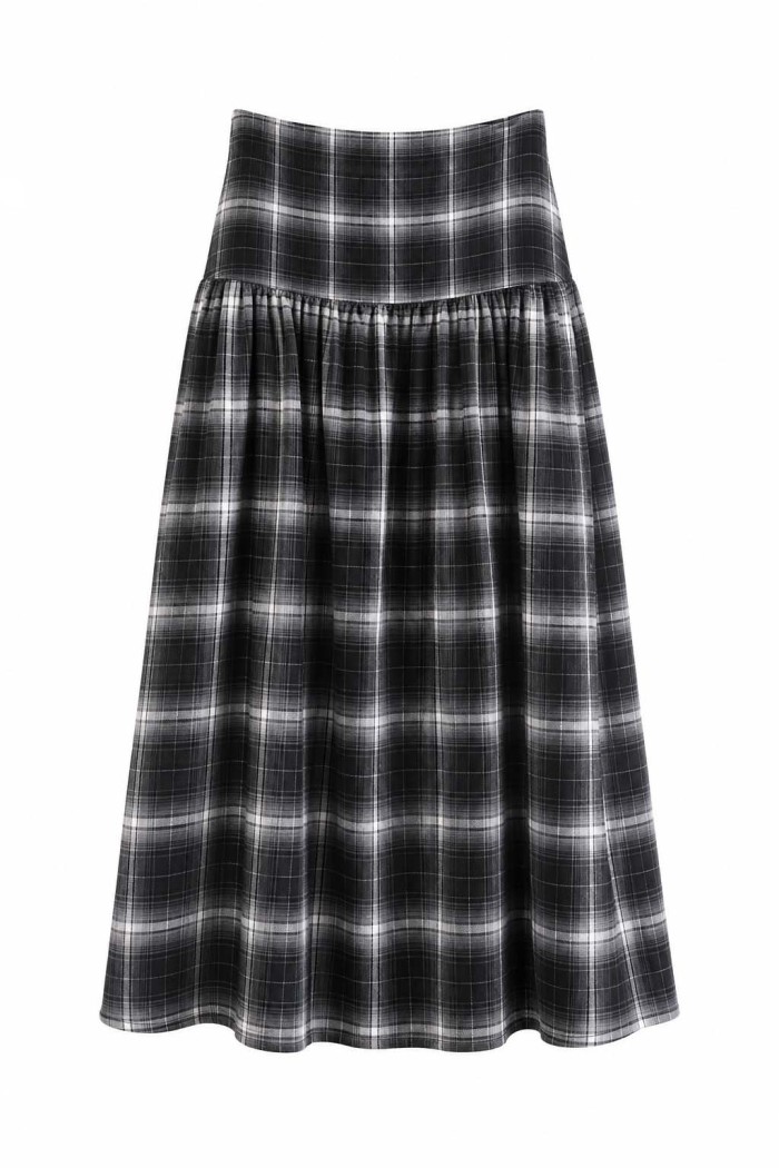 Falda Midi De Cuadros Con Cintura Alta FBZHY2610B