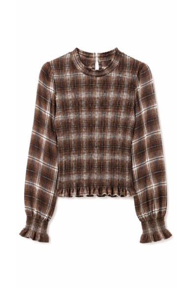 Blusa De Cuadros Con Fruncido Elástico FBZHY2609A