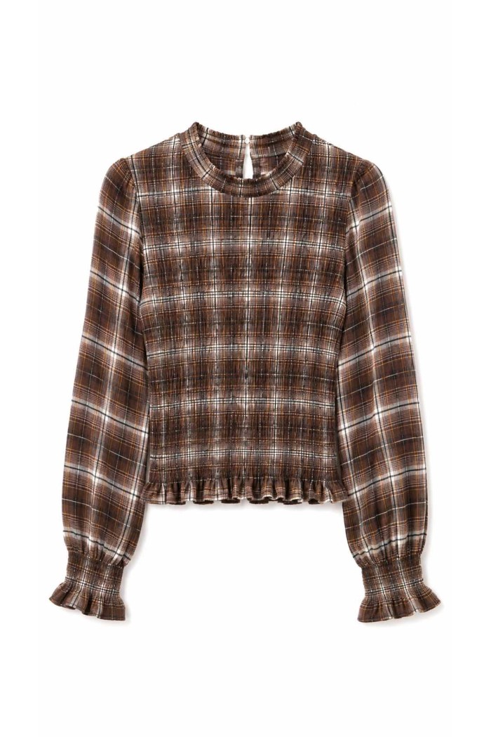 Blusa De Cuadros Con Fruncido Elástico FBZHY2609A
