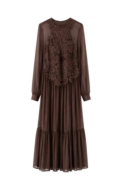 Vestido Largo De Gasa Con Encaje Floral FBZMA1695