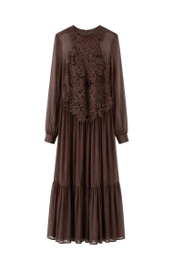 Vestido Largo De Gasa Con Encaje Floral FBZMA1695