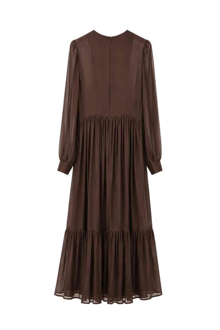 Vestido Largo De Gasa Con Encaje Floral FBZMA1695