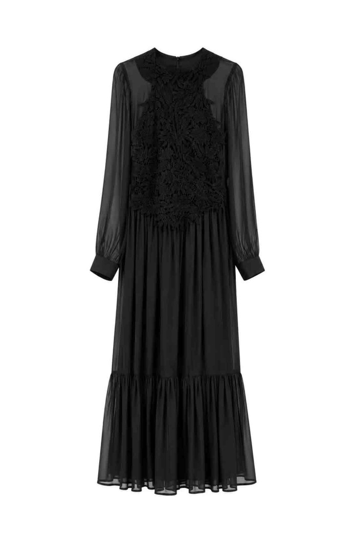 Vestido Largo De Gasa Con Encaje Floral FBZMA1696