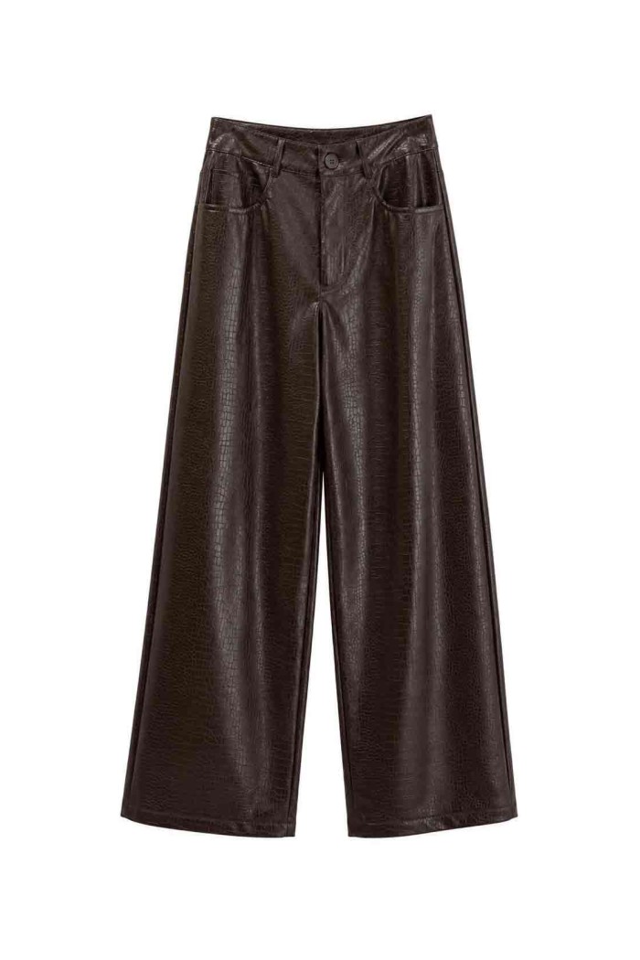 Pantalón Ancho Efecto Piel Coco FBZMA1699B