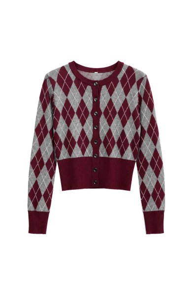 Chaqueta De Punto Corta Con Estampado De Rombos FBZMQ6808