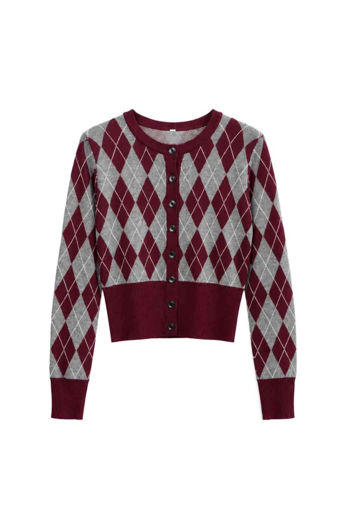 Chaqueta De Punto Corta Con Estampado De Rombos FBZMQ6808