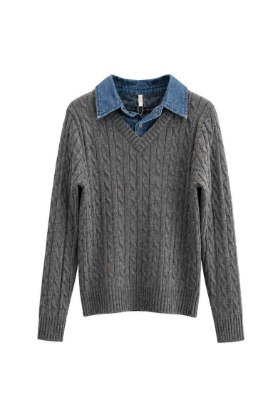Jersey De Punto Trenzado Con Cuello Vaquero FBZMQ6825