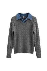 Jersey De Punto Trenzado Con Cuello Vaquero FBZMQ6825