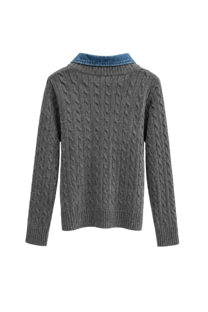 Jersey De Punto Trenzado Con Cuello Vaquero FBZMQ6825