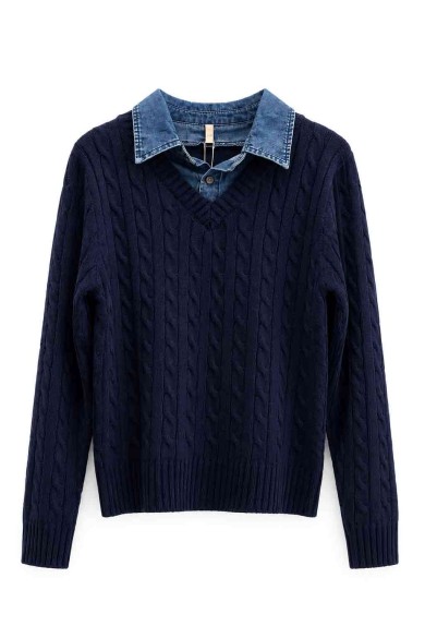 Jersey De Punto Trenzado Con Cuello Vaquero FBZMQ6824