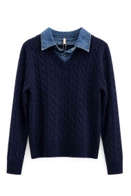 Jersey De Punto Trenzado Con Cuello Vaquero FBZMQ6824