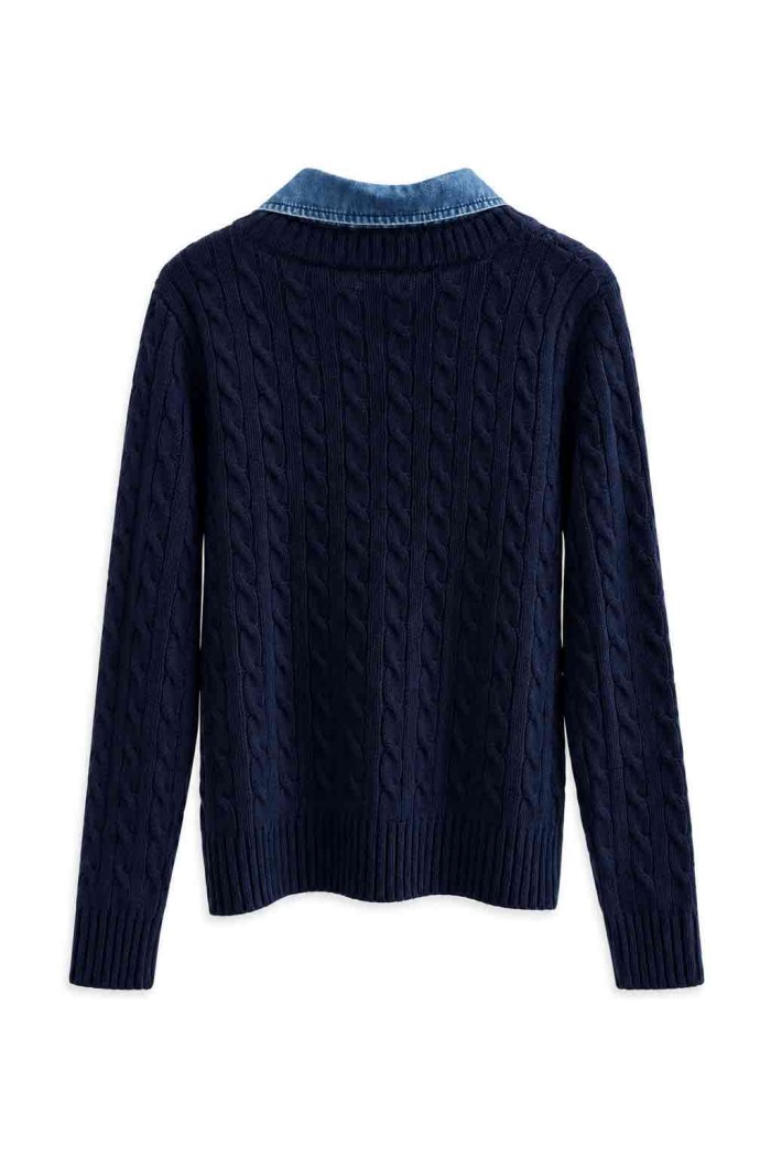 Jersey De Punto Trenzado Con Cuello Vaquero FBZMQ6824