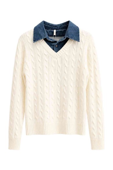 Jersey De Punto Trenzado Con Cuello Vaquero FBZMQ6823