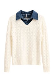 Jersey De Punto Trenzado Con Cuello Vaquero FBZMQ6823