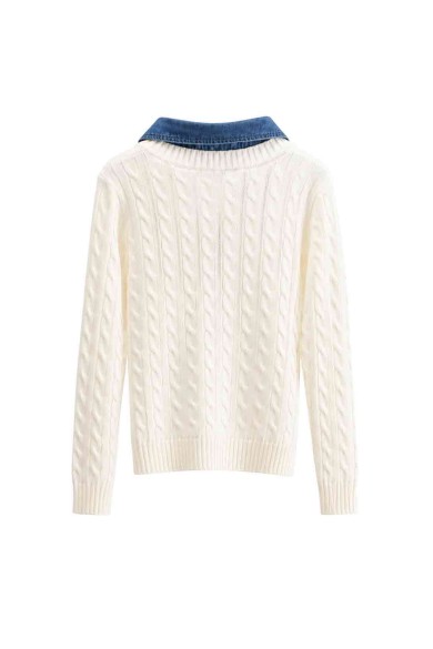 Jersey De Punto Trenzado Con Cuello Vaquero FBZMQ6823