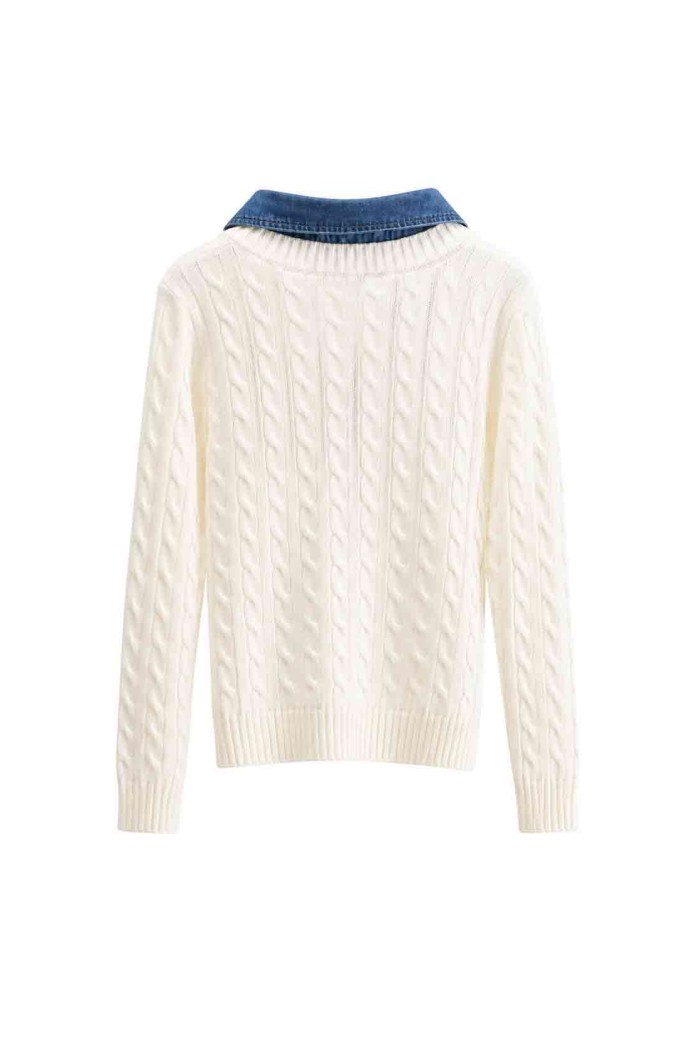 Jersey De Punto Trenzado Con Cuello Vaquero FBZMQ6823