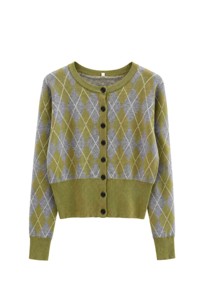 Chaqueta De Punto Corta Con Estampado De Rombos FBZMQ6807
