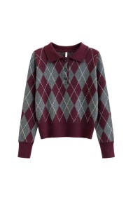 Jersey De Punto Con Cuello Polo Y Estampado De Rombos FBZMQ6802
