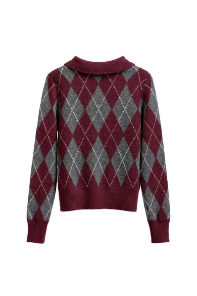 Jersey De Punto Con Cuello Polo Y Estampado De Rombos FBZMQ6802