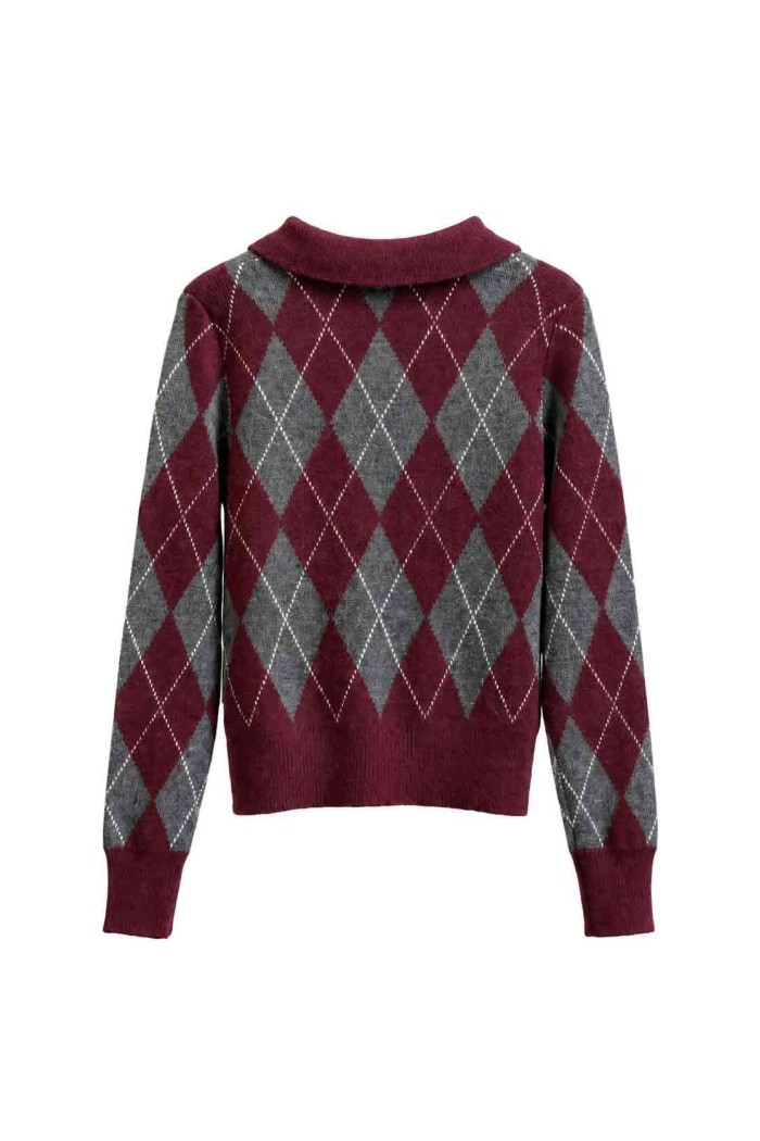 Jersey De Punto Con Cuello Polo Y Estampado De Rombos FBZMQ6802