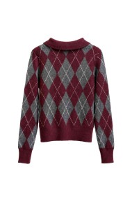 Jersey De Punto Con Cuello Polo Y Estampado De Rombos FBZMQ6802