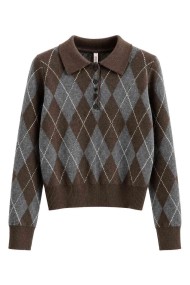 Jersey De Punto Con Cuello Polo Y Estampado De Rombos FBZMQ6803