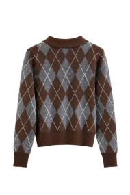 Jersey De Punto Con Cuello Polo Y Estampado De Rombos FBZMQ6803