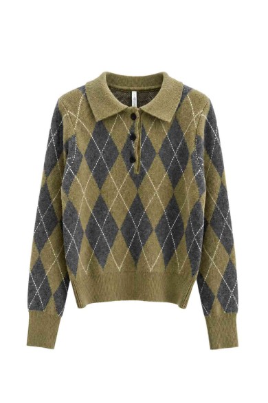 Jersey De Punto Con Cuello Polo Y Estampado De Rombos FBZMQ6801