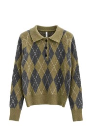Jersey De Punto Con Cuello Polo Y Estampado De Rombos FBZMQ6801