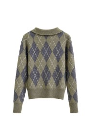 Jersey De Punto Con Cuello Polo Y Estampado De Rombos FBZMQ6801