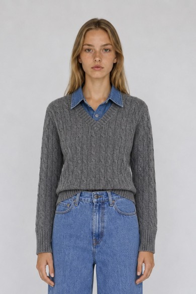 Jersey De Punto Trenzado Con Cuello Vaquero FBZMQ6825
