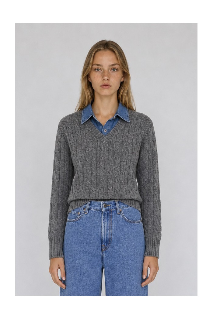 Jersey De Punto Trenzado Con Cuello Vaquero FBZMQ6825