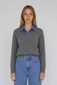 Jersey De Punto Trenzado Con Cuello Vaquero FBZMQ6825