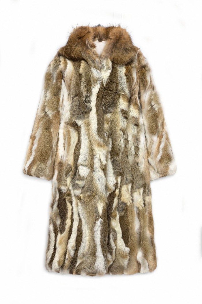 ABRIGO LARGO DE PELO DE CONEJO CON CAPUCHA Y BORDE DE PELO DE MARMOTA  PC-LLL5931-17