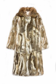 ABRIGO LARGO DE PELO DE CONEJO CON CAPUCHA Y BORDE DE PELO DE MARMOTA  PC-LLL5931-17