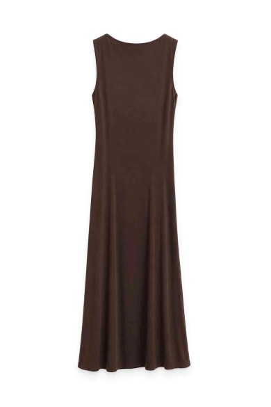 VESTIDO LARGO DRAPEADO CON DETALLE DORADO FBZMA1756