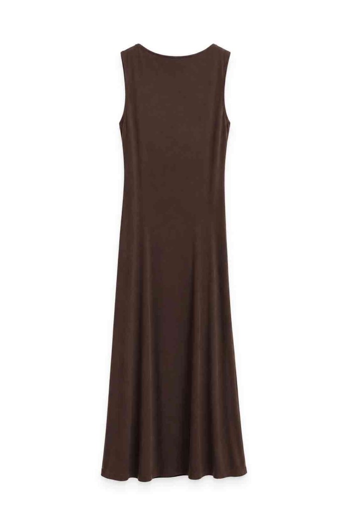 VESTIDO LARGO DRAPEADO CON DETALLE DORADO FBZMA1756