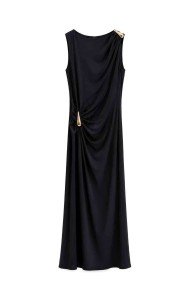 VESTIDO LARGO DRAPEADO CON DETALLE DORADO FBZMA1757
