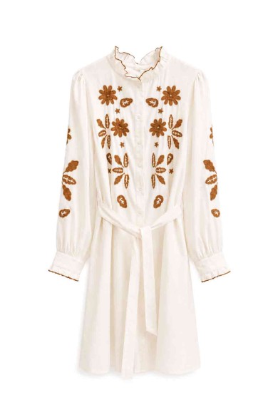 VESTIDO CAMISERO BORDADO CON CINTURÓN FBZHY2611