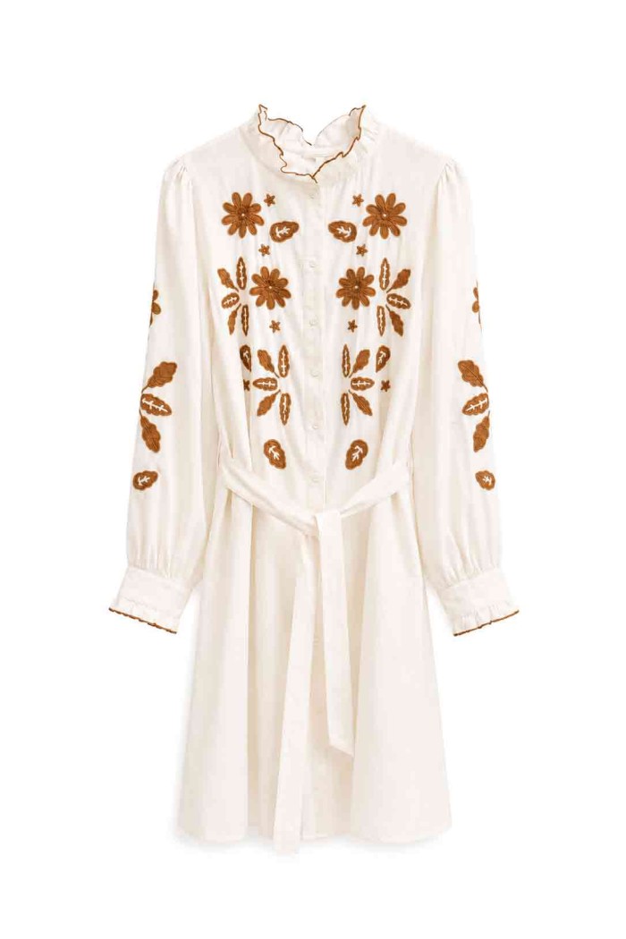 VESTIDO CAMISERO BORDADO CON CINTURÓN FBZHY2611