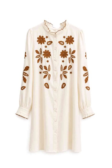 VESTIDO CAMISERO BORDADO CON CINTURÓN FBZHY2611